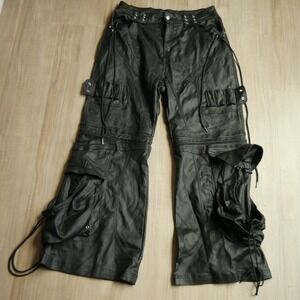 Filthy Wealth Mens Black Coated Cargo Pants Wide Leg Techwear Streetwear Size 36